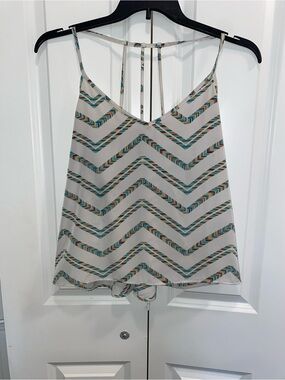 Full Tilt Cream Chevron Strappy Cami with Teal Accents